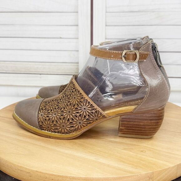 L’Artiste Spring Step Pauletta Laser Tooled Leather Boho Shoes Taupe Grey 37 - Picture 2 of 13